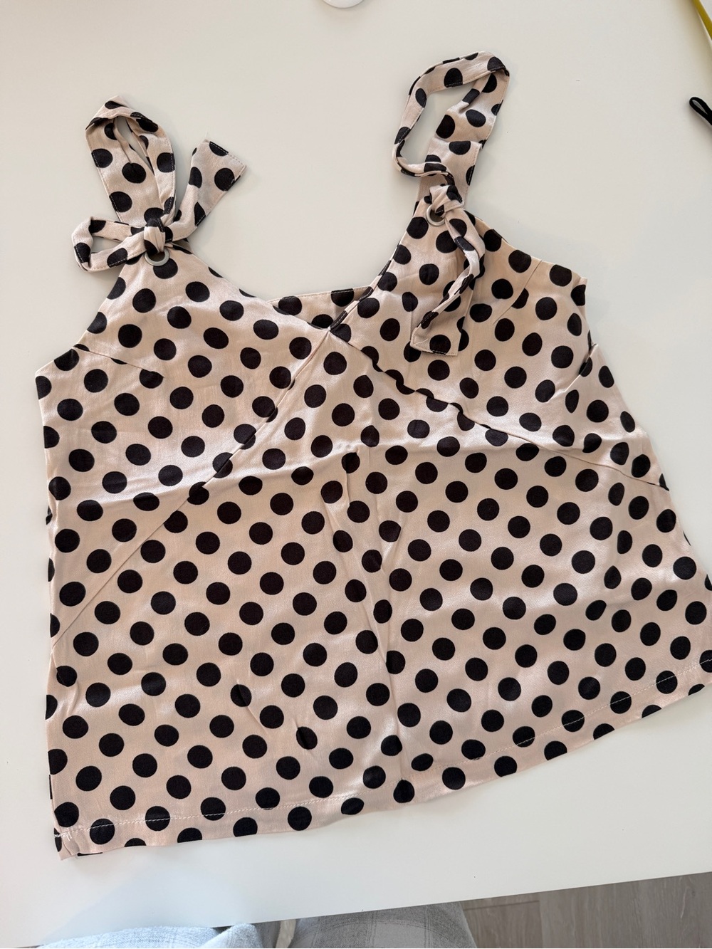H&M Polka Dot Tie-Strap Cami Top in Beige and Black